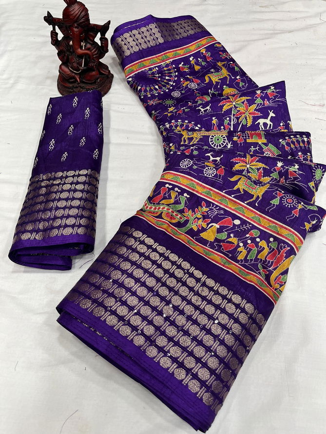 Wow Qalamkari Dola Silk With Jacquard Sequence Non Catalog Saree
